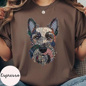 Scottish Terrier Faux Patchwork Shirt, Vintage Patchwork Dog Mom Tee image 7