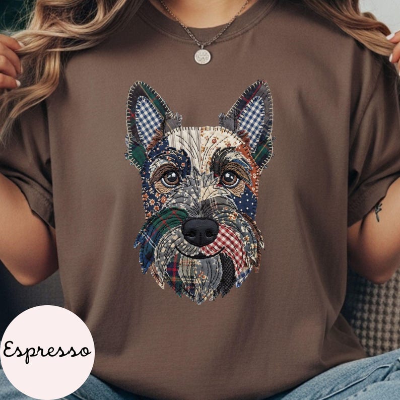 Scottish Terrier Faux Patchwork Shirt, Vintage Patchwork Dog Mom Tee image 7