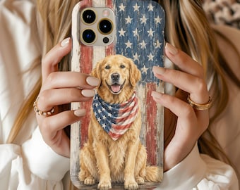 Golden Retriever Hund mit amerikanische Flagge Bandana Handyhülle für iPhone Samsung Galaxy und Google Pixel