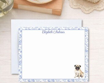 Set di biglietti di auguri personalizzati con carlino, cancelleria personalizzata, biglietti di ringraziamento per cani