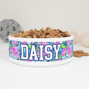 Preppy Floral Pet Food Bowl Dog Gift Cat Bowl Personalized Pet Gift Water Bowl Custom Dog Bowl With Name Small Pet Bowl & Large Pet Bowl