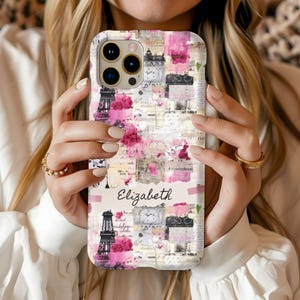 Personalized Paris Collage Phone Case, Custom Paris Scrapbook Phone Case, iPhone 16 15 Pro Max 8 Plus, Samsung Galaxy S24 S23 S22 S20 Ultra