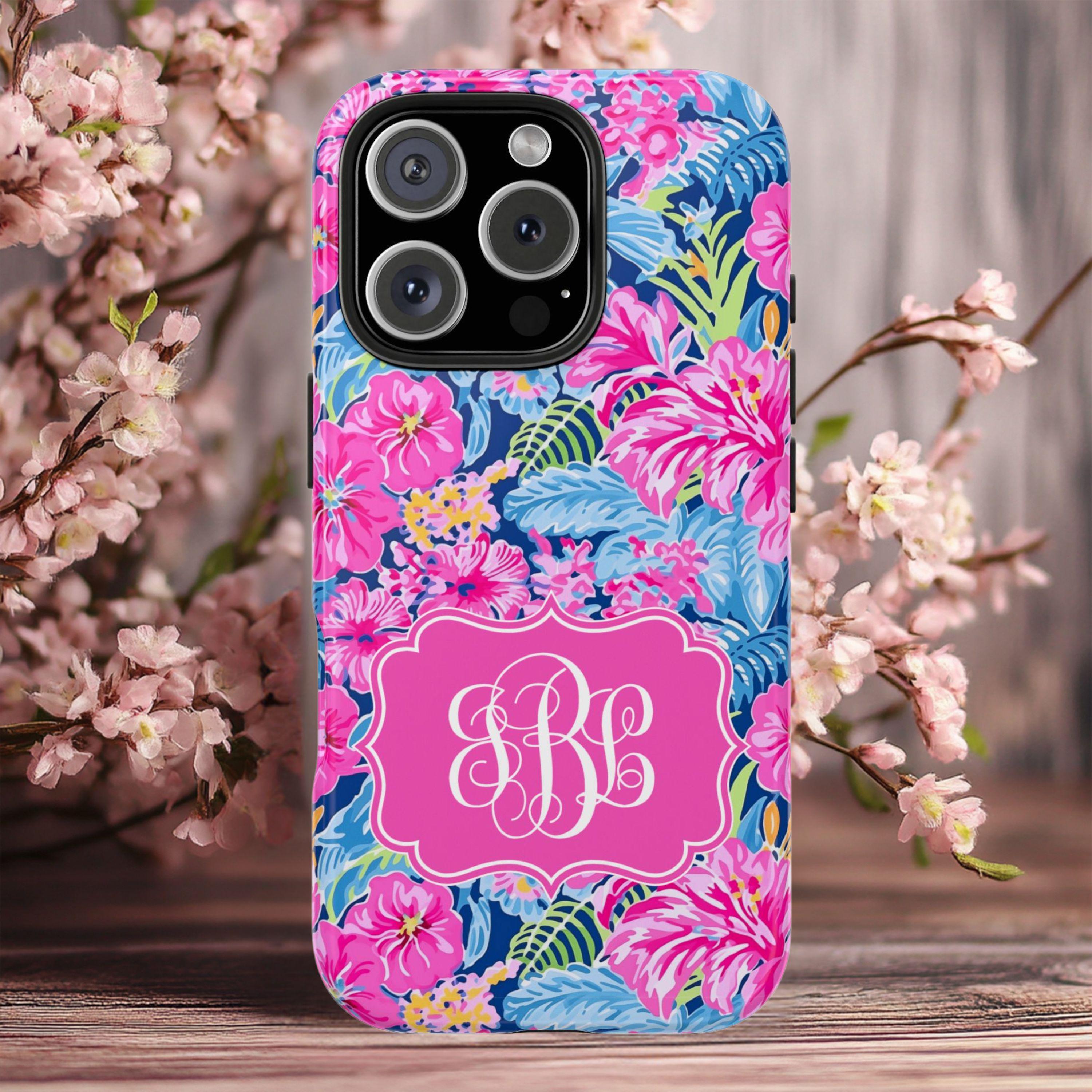 Custom Monogram iPhone Case Personalized Preppy Floral Phone Case Lilly P Inspired Case for iPhone 16, 15, 14 pro 13 pro max 12 mini plus 11