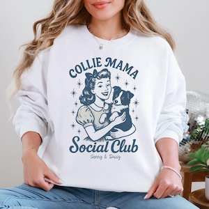 Border Collie Vintage Style Social Club Name Sweatshirt, Custom Dog Mom Crewneck Shirt, Dog Mama Shirt, Gift for Dog Lover, Dog Owner Gift