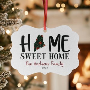 Maine State Ornament, Custom Home Sweet Home Ornament, Metal Ornament, Christmas Tree Ornaments, Metal State Ornament, Rustic Tree Décor