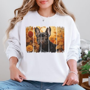 Französische Bulldogge mit Blumenmuster, Frenchie Hundemutter Geburtstag, gepresste Blume Rundhalsausschnitt, Französische Bulldogge Liebhaber Shirt, Geschenk für neuen Hundebesitzer