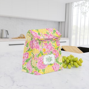 Personalized Preppy Floral Insulated Lunch Tote, Monogrammed Lilly P Inspired Lunch Bag Tote, Custom Name Lunch Box,Teacher&#39;s Gift Lunch Bag