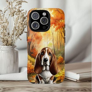 Bassett Hound Dog Phone Case, Fall Bassett Hound Dog iPhone Case, Dog Lover Gifts, Dog Mom Gift, Dog Dad Gift, Pet Memorial, Dog Portrait