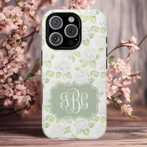 Custom Monogram iPhone Case Personalized Preppy Grandmillennial Floral Phone Case for iPhone 16, 15, 14 Pro 13 Pro Max 12 Mini Plus 11