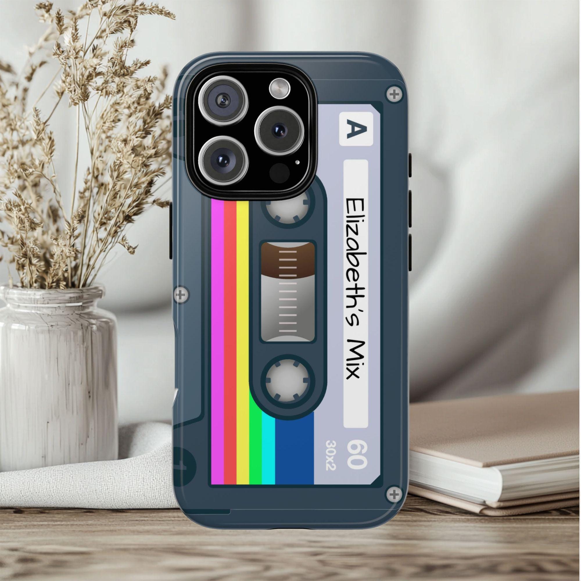 Custom Mix Tape Phone Case, Personalized Retro Old School Cassette