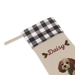 Kerstsok met nep-patchworkprint voor een Cavapoo | Gepersonaliseerde kerstsok met hondennaam afbeelding 5