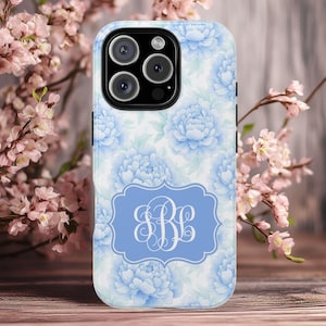 Custom Monogram iPhone Case Personalized Preppy Grandmillennial Floral Phone Case for iPhone 16, 15, 14 Pro 13 Pro Max 12 Mini Plus 11