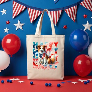 Patriotic Collie Dog Tote Bag, July 4th Eco-Friendly Shopping Bag, Pet Lover Gift, Summer Tote, Casual Carryall, Festival Bag,Dog Owner Tote