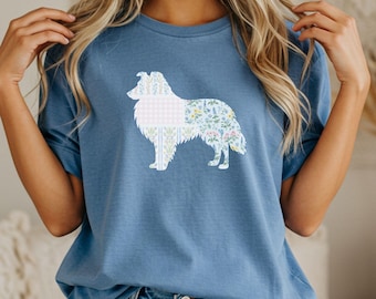 Floral Patchwork Shetland Sheepdog Dog Shirt, Comfort Colors Dog Shirt, Coquette Dog Shirt, Sheltie Mom Gift, Gift For Dog Mom Shirt