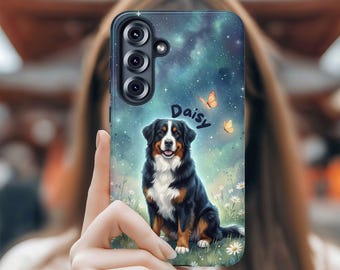 Personalisierte Berner Sennenhund Sternenwiese Samsung Galaxy Google Pixel Handyhülle | Hund Handytasche