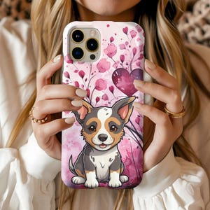 Cute Australian Cattle Dog Phone Case, Adorable Dog Lover Pink iPhone Cover, Kawaii Pet Protective Case, iPhone Case Cover, Dog Mom Gift