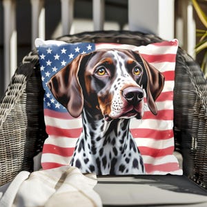Patriotic German Shorthaired Pointer Pillow Americana Pet Decor, Pillow for Dog Lovers, 4th of July Home Decor, Dog Pillow,Animal Lover Gift