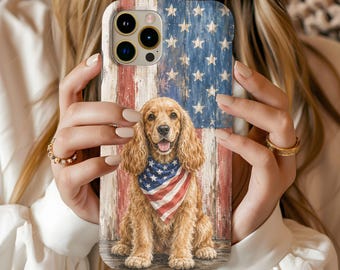 Vintage Cocker Spaniel mit Amerikanische Flagge Bandana Handyhülle für iPhone Samsung Galaxy und Google Pixel