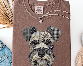 Schnauzer Faux Patchwork Shirt, Vintage Dog Mom Tee, Floral Graphic Comfort Colors®