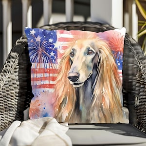 Patriotic Afghan Hound Pillow Americana Pet Decor, Square Pillow for Dog Lovers, Independence Day Home Decor, Dog Pillow, Animal Lover Gift