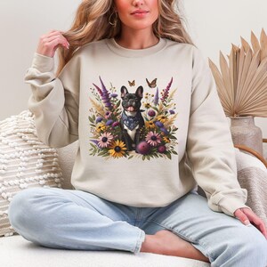 Französische Bulldogge mit Blumenmuster, Frenchie Hundemutter Geburtstag, Herbstblume Rundhalsausschnitt, Bulldogge Liebhaber Shirt, neuer Hundebesitzer Geschenk