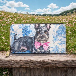 Scottish Terrier Toile Floral Wallet, Dog Lover Gift, Cute Accessory for Scottie Dog Moms, Zip Around Purse, Birthday Gift for Pet Owner