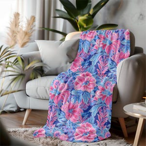 Preppy Floral Blanket, Lilly P Inspired Room Decor, Preppy Blanket, Velveteen Blanket, Soft Blanket, Gift for Her, Tropical Flowers Bedding