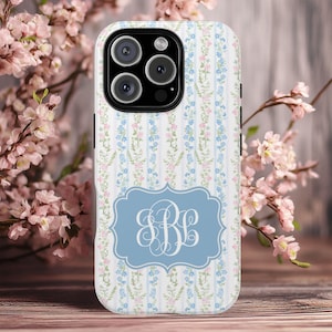 Custom Monogram iPhone Case Personalized Preppy Grandmillennial Floral Phone Case for iPhone 16, 15, 14 Pro 13 Pro Max 12 Mini Plus 11