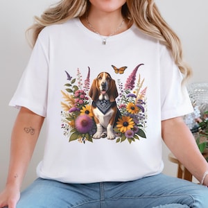 Cottagecore Basset Hound Dog Lover Floral Watercolor Wildflower Tee Shirt Tshirt Basset Mom Dog Mom Cute Birthday Christmas Gift for Her