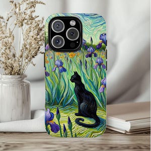 Van Gogh Phone Case Cat Meme Parody Cover for iPhone 16 Pro Max, 15 Plus, 14, 13, 12, 11, XS & Samsung S25, S24, A56, A55, Pixel 9 Pro, 8