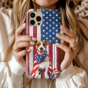 Patriotic Jack Russell Terrier Dog Phone Case, Tough Phone Case, Custom Phone Case, USA Flag Dog Case, Pet Lover Gift, Fourth of July