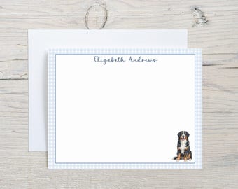 Personalisiertes Berner Sennenhund Hinweiskarten-Set, benutzerdefinierte Gingham Dankeskarten