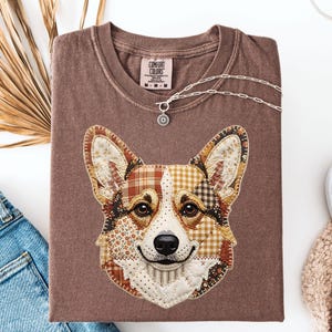 Corgi Faux Patchwork Shirt, Vintage Floral Dog Mom Tee, Cottagecore Graphic Comfort Colors®