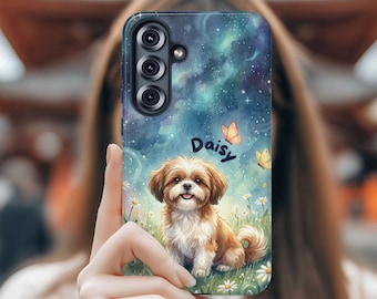 Personalisierte Shih Tzu Sternenklare Wildblumen Wiese Samsung Galaxy Google Pixel Handyhülle | Hund Handytasche
