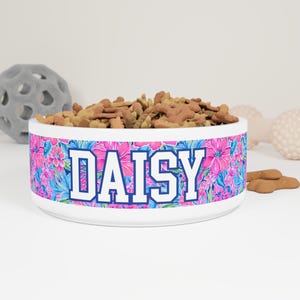 Preppy Floral Pet Food Bowl Dog Gift Cat Bowl Personalized Pet Gift Water Bowl Custom Dog Bowl With Name Small Pet Bowl & Large Pet Bowl