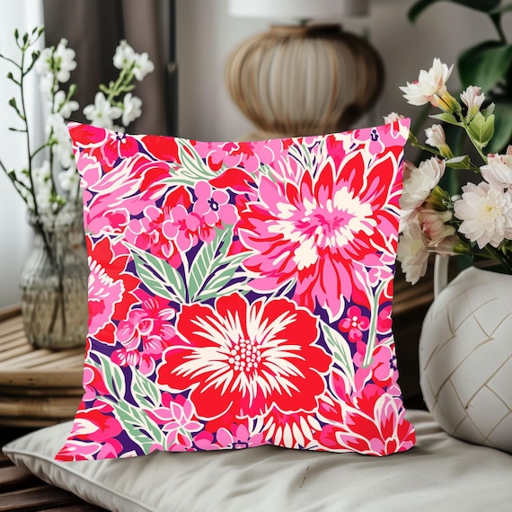 Floral Throw Pillow, Lilly P Inspired Decorative Pillow, Preppy