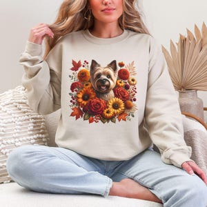 Autumn Leaves Cairn Terrier Sweatshirt Fall Pumpkin Cairn Mom Shirt Autumn Cairn Terrier Gifts For Cairn Dog Mama Birthday Sweater Clothes