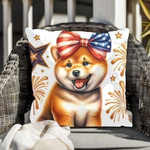 Patriotic Shiba Inu Pillow Americana Pet Decor, Square Pillow for Dog Lovers, Independence Day Home Decor, Dog Pillow, Animal Lover Gift