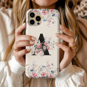 Personalized Wildflower Phone Case, Custom Flowers Case, Custom Name Phone Case, Floral Chinoiserie Case for iPhone 16, 15, 14, 13, 12