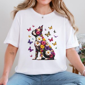 Boston Terrier Mom Shirt, Wildflower Cottagecore Bostie Dog Mama Gift Cute Boston Dog Graphic Tee Boston Terrier Tshirt Floral Aesthetic