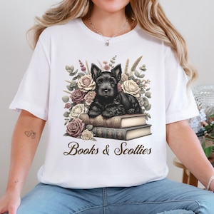 Scottish Terrier Book Shirt, Bookish Scottie Graphic Tee Bookworm Dog Mom Gift Reading Paw Mama Tshirt Oversized Cute Read Book Lover Puppy