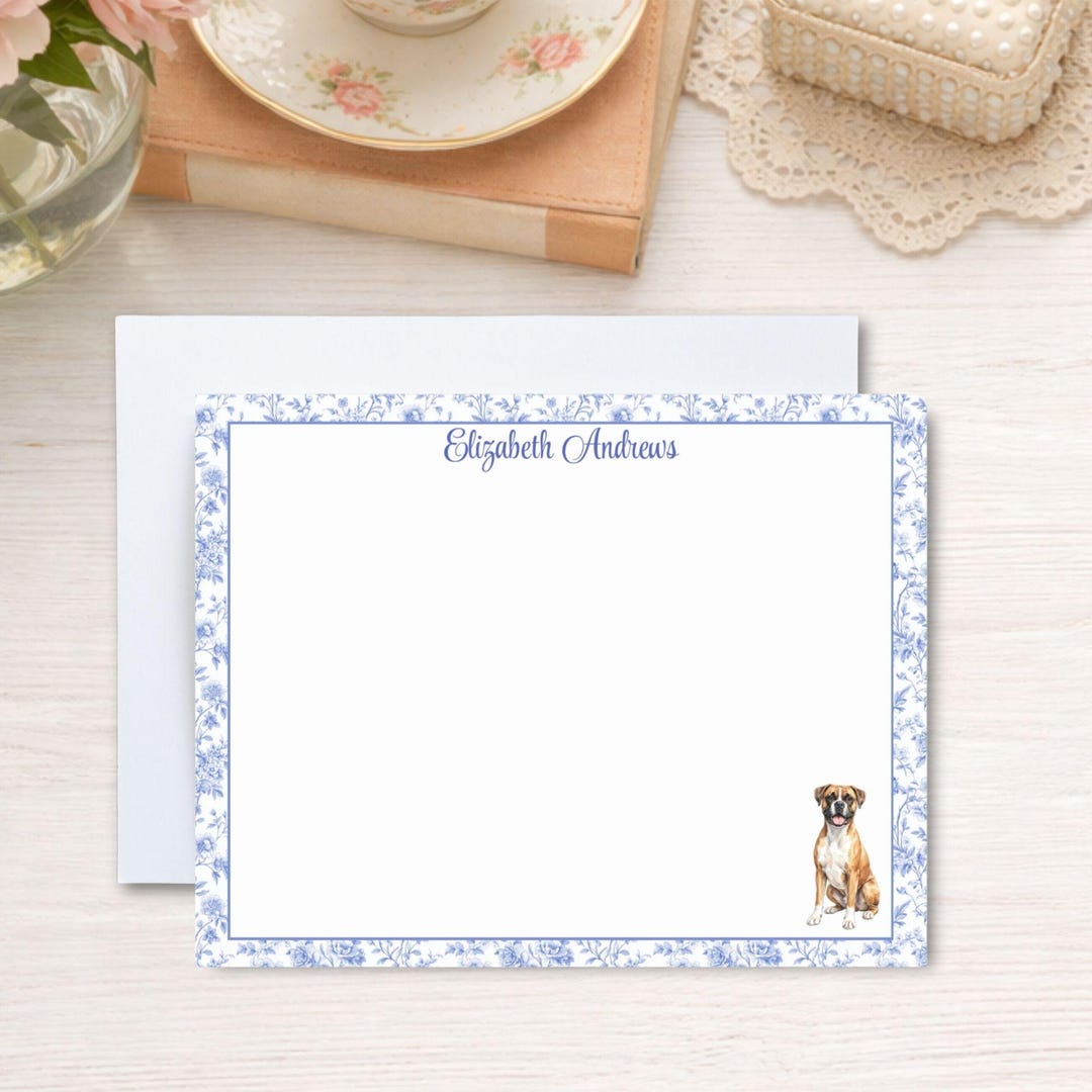 Personalized Boxer Note Card Set, Custom Toile Dog Thank You Cards - Etsy