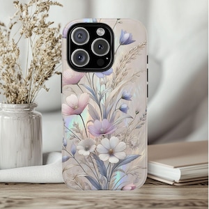 Wildflower Stained Glass Effect Phone Case, Floral 3D Mosaic Tough Case, Stained Glass Pearl Effect with Flowers, Case for iPhone Samsung