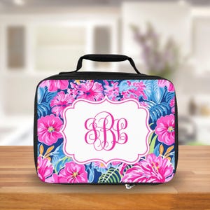 Personalized Preppy Floral Insulated Lunch Tote, Monogrammed Lilly P Inspired Lunch Bag Tote, Custom Name Lunch Box,Teacher&#39;s Gift Lunch Bag