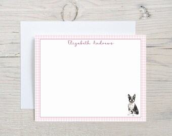 Personalisierte Boston Terrier Note Card Set, Benutzerdefinierte Gingham Hund Dankeskarten