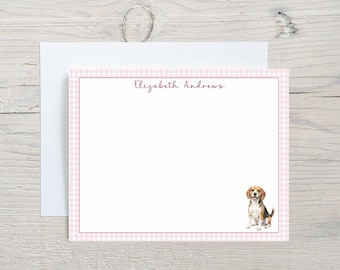 Personalisierte Beagle Note Card Set, benutzerdefinierte Gingham Hund Dankeskarten