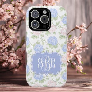 Custom Monogram iPhone Case Personalized Preppy Grandmillennial Floral Phone Case for iPhone 16, 15, 14 Pro 13 Pro Max 12 Mini Plus 11