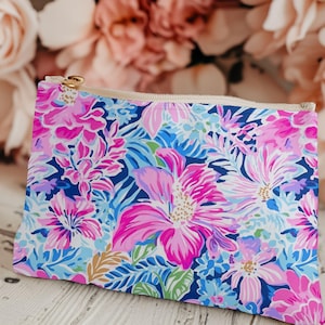 Bolsa de accesorios con diseño floral, bonita bolsa de maquillaje con flores, neceser, organizador de maquillaje, neceser, bolsa de viaje, regalo para dama de honor.