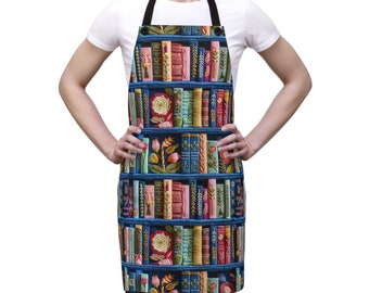 Custom Book Lover Apron, Personalized Bookish Apron, Housewarming Gift for Teacher Librarian, Bookshelf Baking Apron