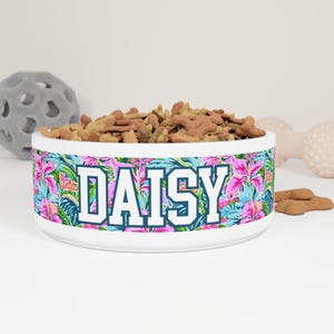 Preppy Floral Pet Food Bowl Dog Gift Cat Bowl Personalized Pet Gift Water Bowl Custom Dog Bowl With Name Small Pet Bowl & Large Pet Bowl